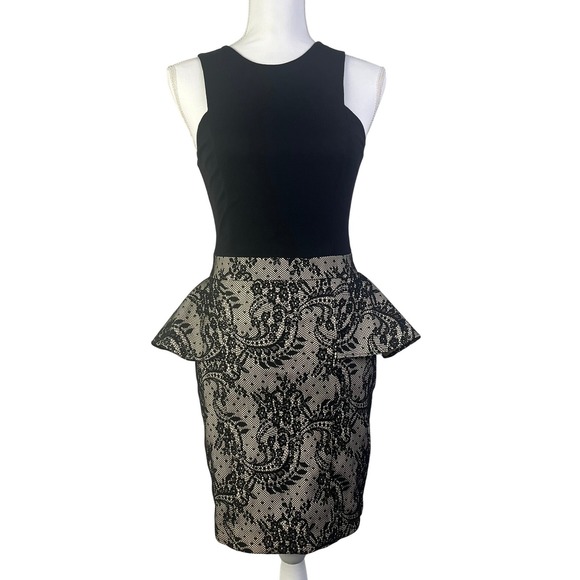 Bebe Black Lace Peplum Whimsigoth Dress Tapestry Sleeveless Party Cocktail Small - Picture 1 of 5